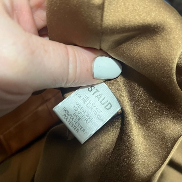 STAUD Orchid Vegan Leather Tiered Midi Skirt Women's Size 6 Banded Waist - Picture 7 of 7